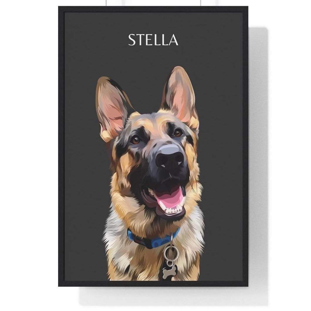 one pet portrait charcoal black frame