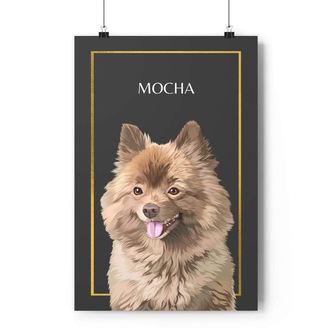 one pet portrait charcoal with gold trim poster