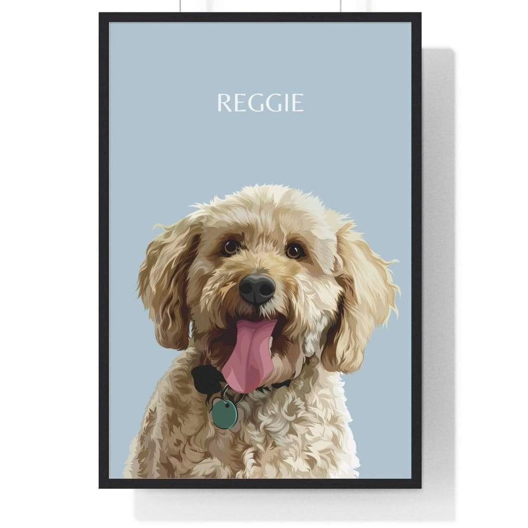 one pet portrait blue black frame