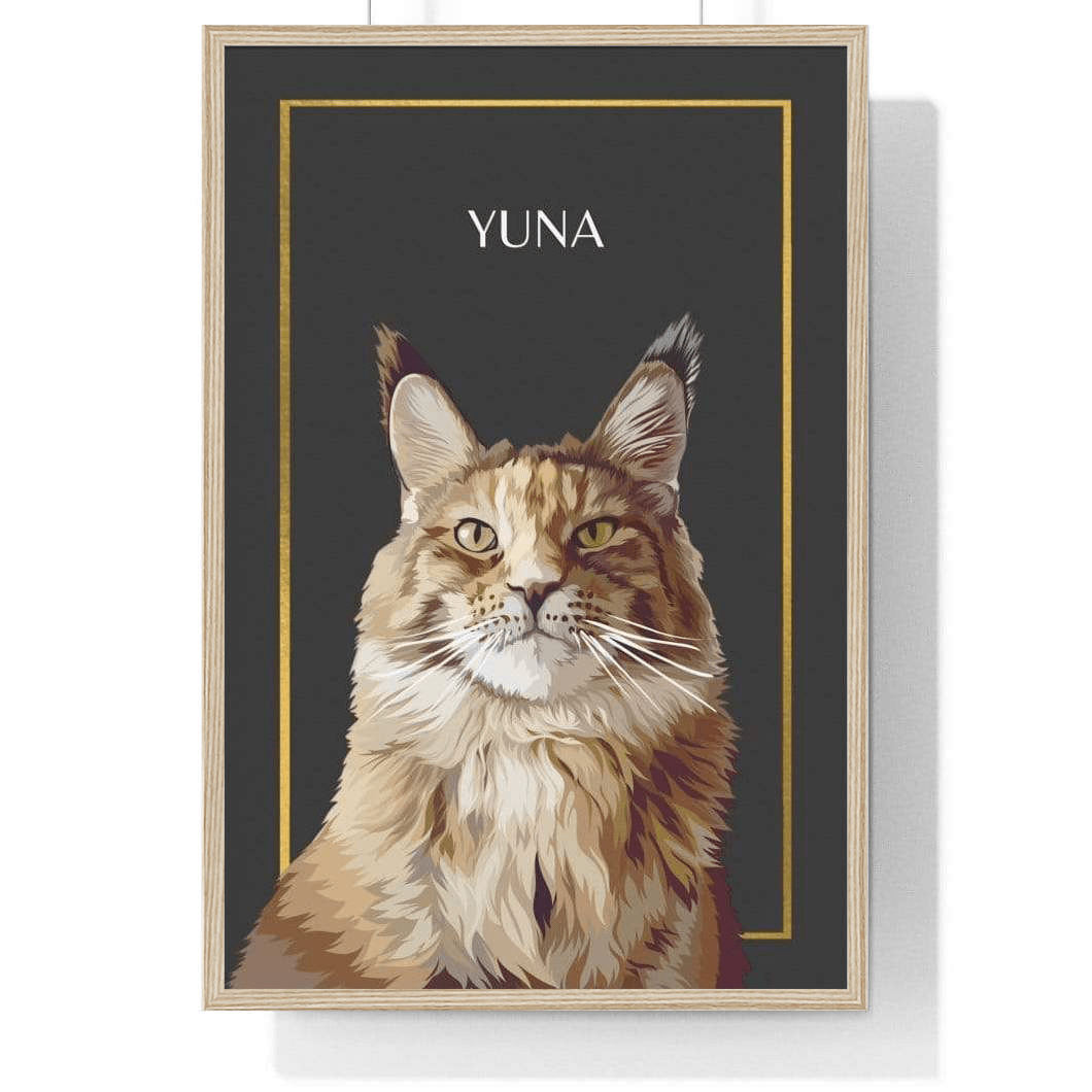 one pet portrait charcoal background wood frame